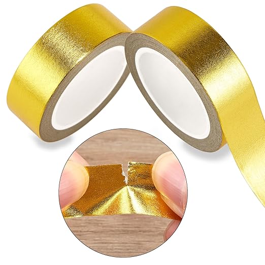 QDiShi Yellow Gold Washi Tape for Wall Decor Decorative,Foil Masking Tape Low Tack Self Adhesive Decorative Washi Tape Shiny Metallic Color 0.59in x66FT