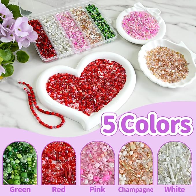 VvLons Mixed Craft Beads, 10000Pcs/200g Glass Seed Beadss Tube Bead Bugle Bead 1-5 mm Small Loose Bulk Spacer Beads for DIY Necklace Earring Bracelets Jewelry Making