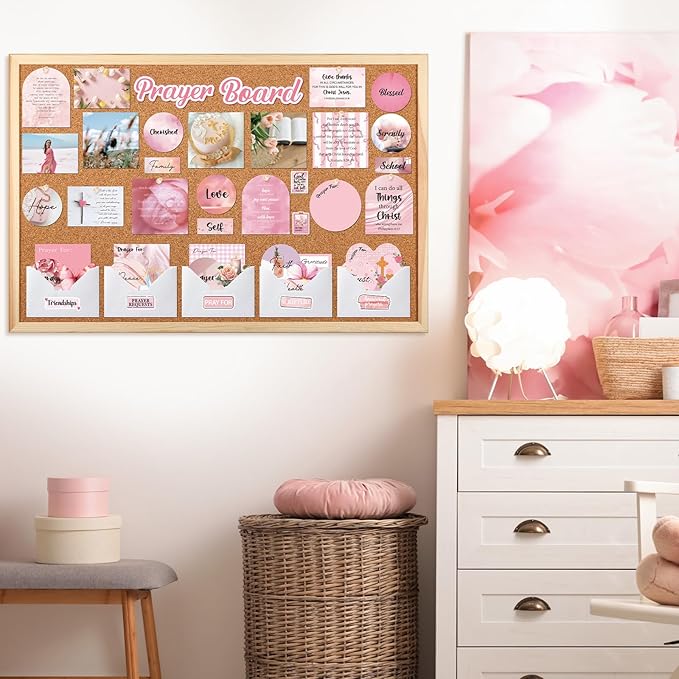 Prayer Board Stickers Supplies - 164 Pcs Prayer Board Kit with Pins Envelope Bible Verse Quotes Cards Christian Motivational Scrapbook Stickers, Bible Study Supplies for Women (Not Cork Board)