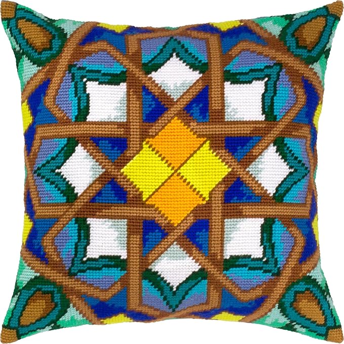Brvsk Oriental Embroidery Kit for Adults and Beginners — Marrakesh 16″ × 16″ with Clear, Precise Printed Design on Cotton Canvas; Includes 2 Needles, Yarn, and Easy-Read Chart