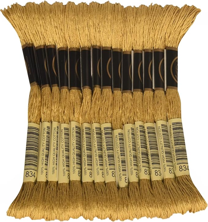 LE PAON Embroidery Floss, 14-Pack Six Strands 100% Long Staple Cotton Embroidery Thread, 8.7-Yard，Color Number：834, Very Light Golden Olive