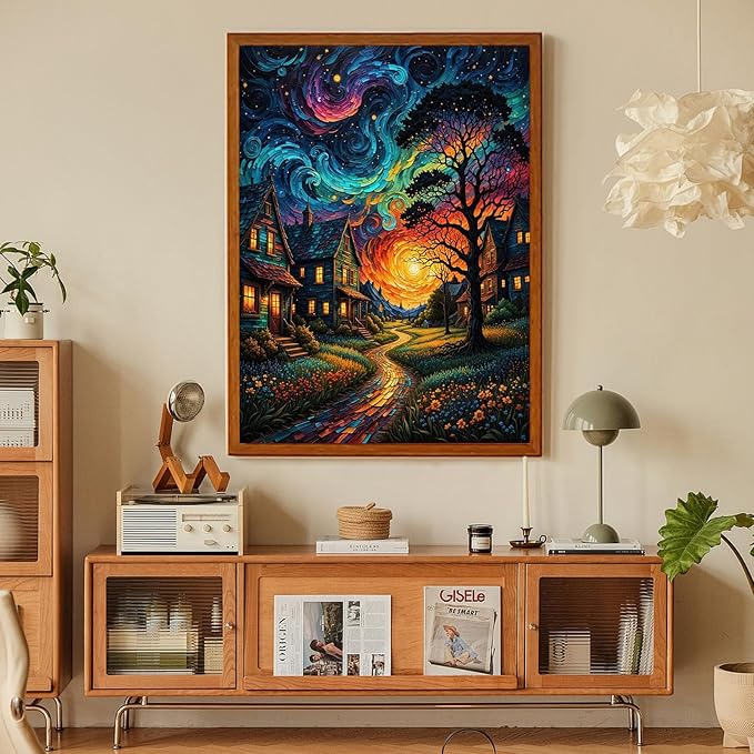 Starry Diamond Art Kits for Adults, Country Night Diamond Painting Kit for Adults Beginners, 5D DIY Landscape Diamond Painting with Round Gem Art Kits for Home Wall Decor 12x16 Inch