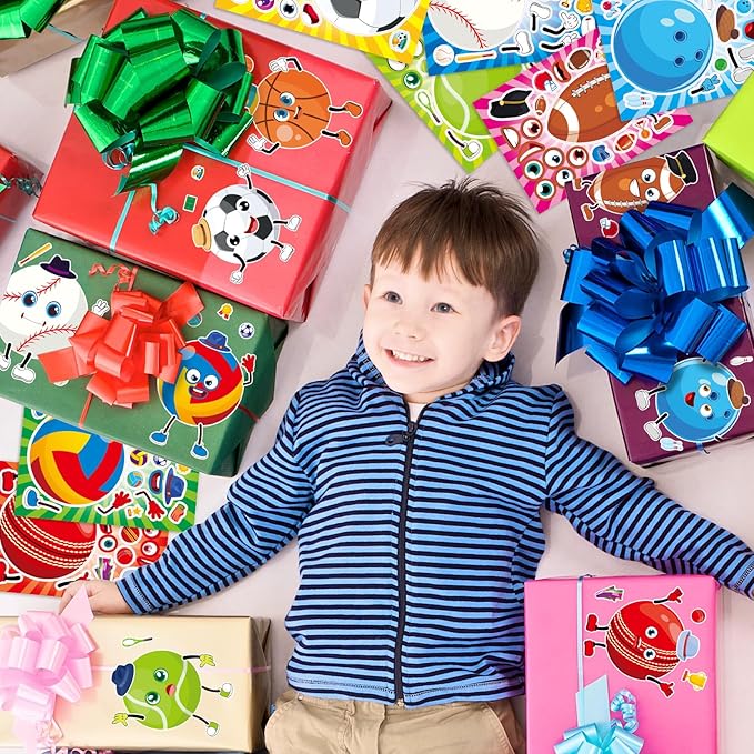 24 sheets 8.27''×5.9'' make your own sport ball stickers for kids toddlers, make a face stickers for kids party favors activities