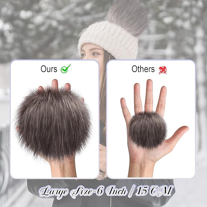 SIQUK 18 Pieces Pom Pom for Hats 6 Inch Large Faux Fur Pom Pom Balls with Elastic Loop for Hats Bags Scarves Gloves Keychains Knitting Crafts