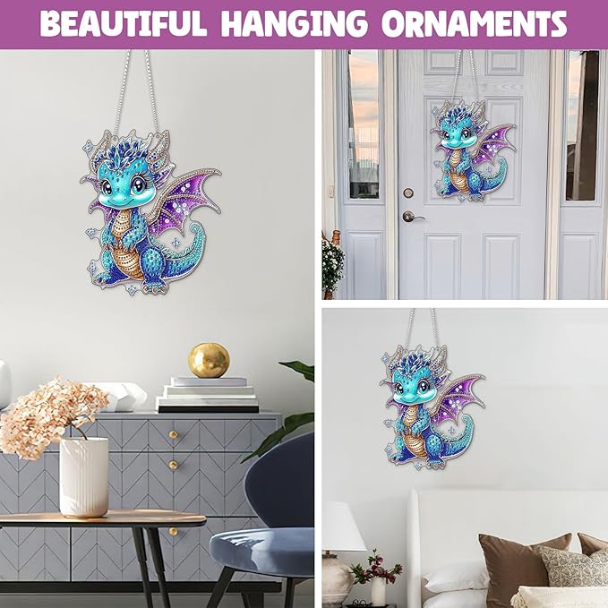 NAIMOER Diamond Art Hanging Kits for Adults, Dragon Diamond Art Suncatchers, 5D Special Shape Fall Diamond Painting Pendant Window Ornament Gifts for Home Garden Door Wall Decor