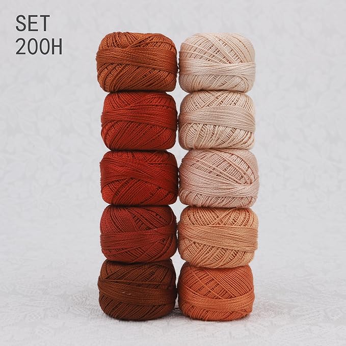 Size 8 Double Mercerized Egyptian Long Staple Cotton Pearl Thread Ball 5 Grams Rainbow Color Embroidery Thread 10 Colors per Box for Crochet Hardanger Cross Stitch Hand Embroidery (Set H)