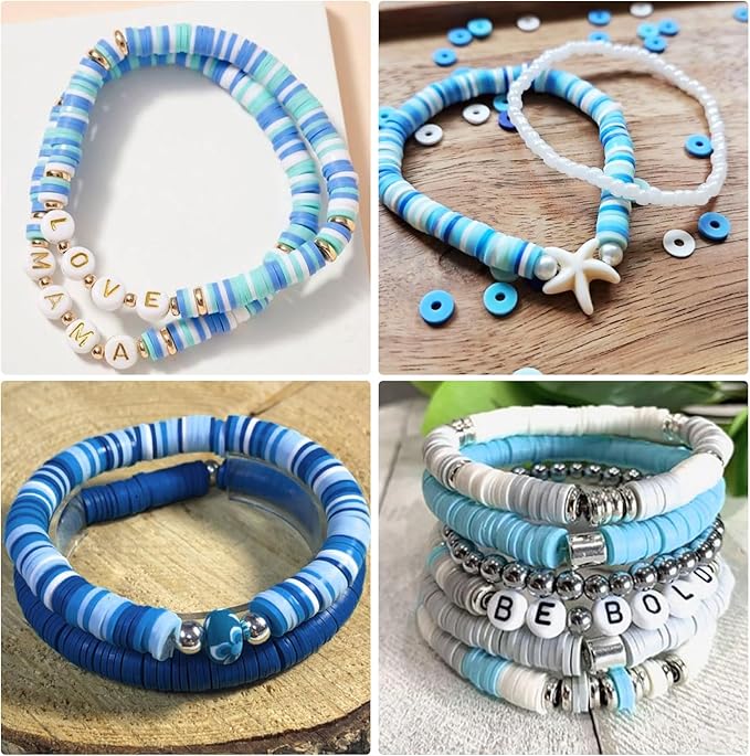 6000+Pieces Polymer Clay Beads, 6 Colors Clay Beads for Bracelets Making Heishi Beads Friendship Bracelet Making Kit for Girl Women Adults (Blue)