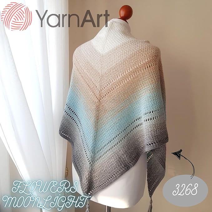 YarnArt Flowers Moonlight – Gradient Cotton Acrylic Yarn with Metallic Lurex, 9.17oz (250g), 1093 Yards – Shiny, Multicolor Cake Yarn for Crochet, Knitting, Shawls & DIY Projects (3268)