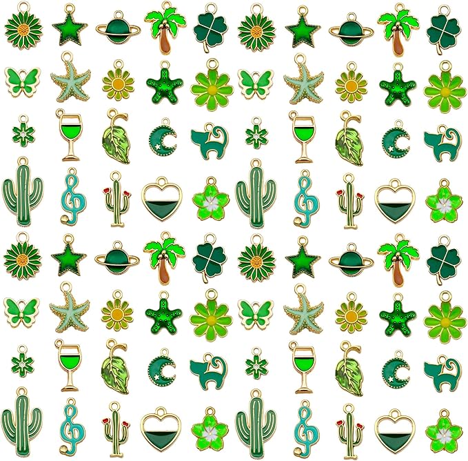 WOCRAFT 40pcs 20 pairs Assorted Enamel Bracelet Charms for Jewelry Making DIY Necklace Bracelet Earrings Keychain Crafting Charms Kit Crafts (Green-SN992)