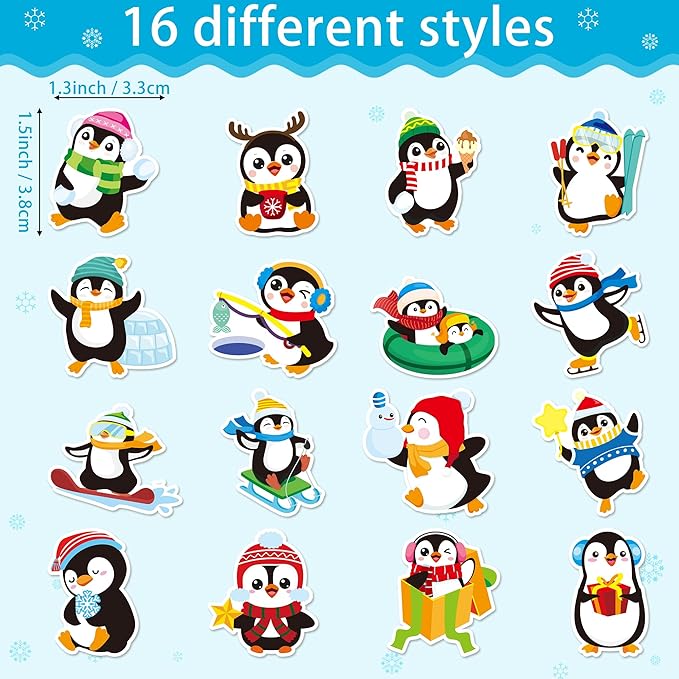 beyumi winter cute penguin sticker - 1000pcs winter penguin stickers in 2 rolls winter christmas adhesive kawaii animal decal winter holiday party favor supplies classroom office bottle decor for kids