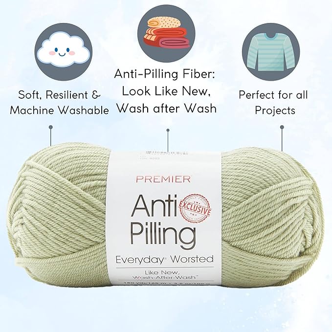 Premier Yarns Everyday Anti-Pilling Solid Meadow DN100-87 (6-Skeins - Same Dye Lot) #4 Worsted Weight Acrylic Yarn for Crocheting and Knitting with Project Bag
