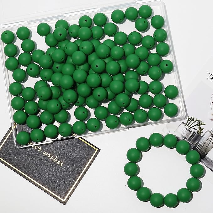 120pcs Bulk Silicone Beads - 15mm Assorted Set for Pens, Keychains, Necklaces & Bracelets (Green)
