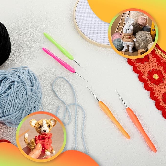 Molain 4 Pcs Crochet Hook Set, 1 mm, 1.25 mm, 1.5 mm, 1.75 mm - Small Size, Ergonomic Handle - Lace Crochet Hooks for Knitting Scarf, Gloves, Bags, Hats, Socks