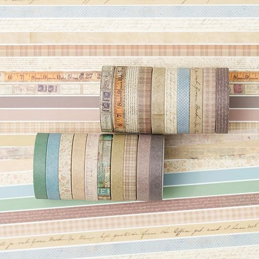 YUBX Vintage Washi Tape Set 20 Rolls Skinny Retro Decorative Antique Patterns Masking Tapes for Arts, DIY Crafts, Journals, Planners, Scrapbook, Wrapping (Vintage)
