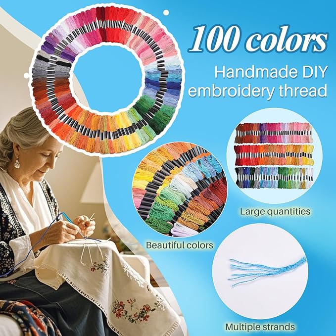 JUPEAN Embroidery Kit, Punch Needle Kit, 156 Pcs Punch Needle Tool, 110 Pcs Embroidery Floss, Punch Needles Kit for Beginners
