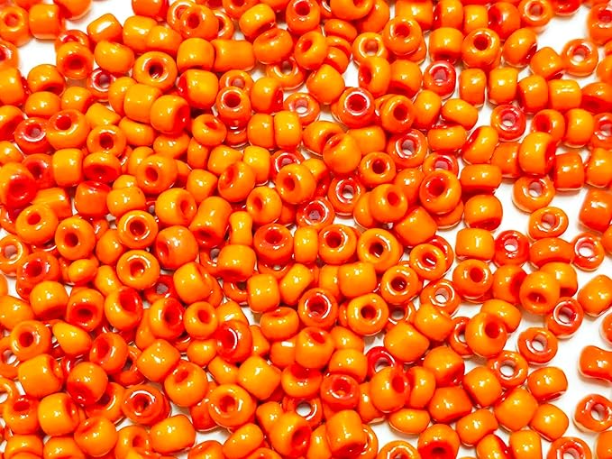 Perlin Glass Seed Beads 4mm 6/0 Round 1100pcs Mini Small Pony Spacer Beads Kit for Jewelry Making Earrings Bracelets Pendants Waist DIY Handmade (Orange Opaque)