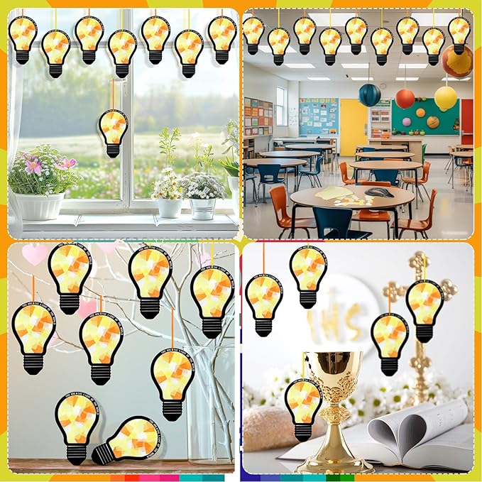 Motipuns 32 Sets Illumination Station Vbs Suncatchers Crafts, Light of the World Bible Craft Kits DIY Christian Religious Stained Glass Effect Tissue Paper for Sunday School Resurrection Window Art