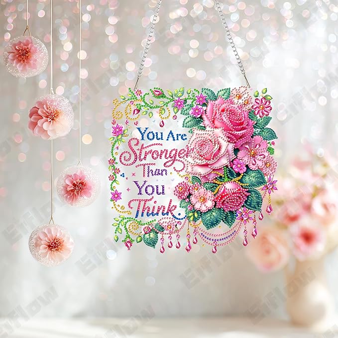 Eiflow Acrylic Diamond Art Hanging Kit for Adults, DIY Diamonds Painting Door Hanger Board Kit, Special Crystal Diamond Art Painting Pendant Ornament (Inspirational Phrase)