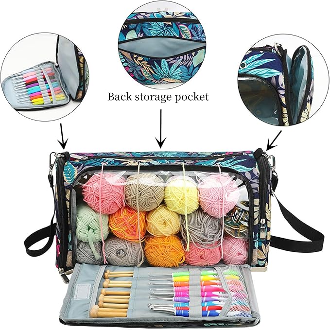 Crochet Bag Organizer, Large Capacity Yarn Storage Bag for Crocheting, Knitting Kit, Crochet Accessories, Easy to Carry, Sturdy and Has Tons of Storage, Knitting Gifts for Girls, Mum