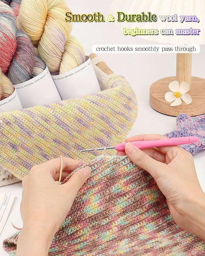 Katech Wool Yarn for Crocheting- 10.58 oz/ 300g Gradient Yarn Wool 52%, Cashmere 10%, Polyester 38%, 885 yds/ 810m Multi Colored Yarns Cashmere Yarns for Knitting Socks Sweater Shawl-Green Brown
