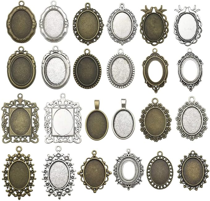 20pcs 18x25mm Oval Bezel Pendant Base Trays Cabochon Settings Trays Pendant Blanks 20pcs Mixed No Duplicate (M116)