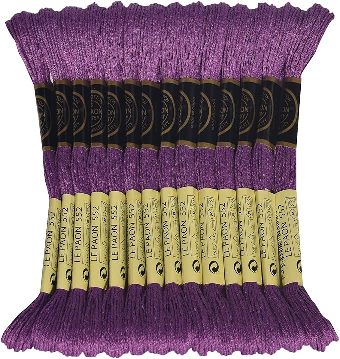 LE PAON Embroidery Floss, 14-Pack Six Strands 100% Long Staple Cotton Embroidery Thread, 8.7-Yard，Color Number：552, Medium Violet