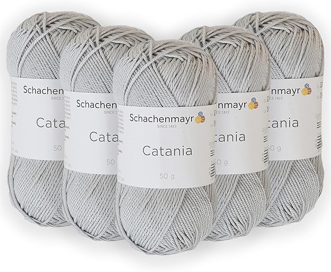 5 Skein/Pack Schachenmayr (SMC) Catania Originals Yarn, Each Ball 1.76 Oz (50gr) / 136 Yards (125 m), 100% Mercerized Cotton for Knitting and Crochet Yarn, Sport Weight, 172 - Silver