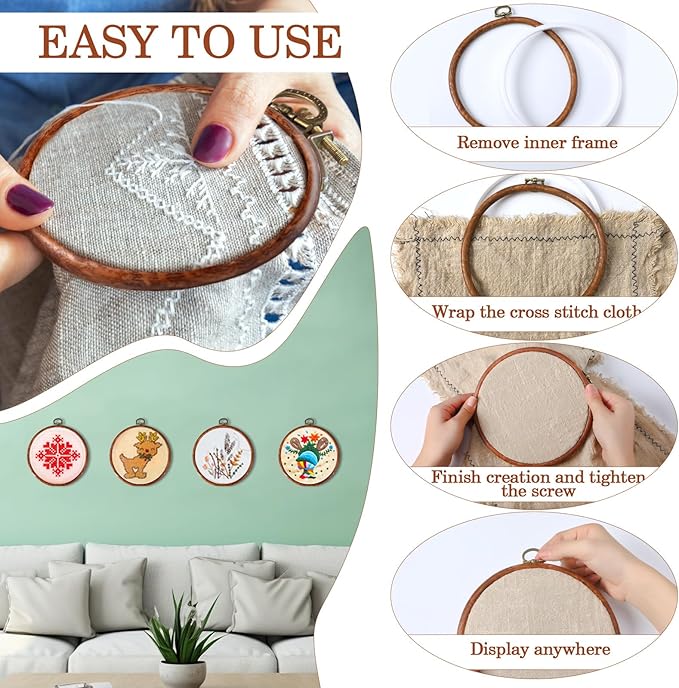 burbell 15 pcs 8 inch round embroidery hoops frame circle rubber hoops ring display cross stitch ornament imitated wood frame kits for spring gifts valentines day craft sewing diy hanging gifts