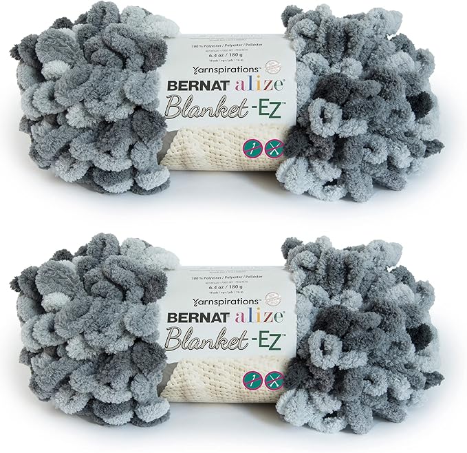 Bernat Alize Blanket-EZ Super Soft Looped Yarn for Beginners, Hand Knitting- No Needles or Hooks Needed, Slate Grays, 2 Pack