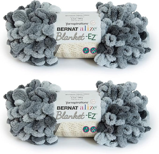 Bernat Alize Blanket-EZ Super Soft Looped Yarn for Beginners, Hand Knitting- No Needles or Hooks Needed, Slate Grays, 2 Pack