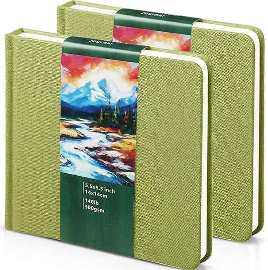 Dispowreath 5.5 x 5.5 in Watercolor Sketchbook Journal Square Watercolor Notebook Cold Press 140lb 300gsm Cotton Paper 48 Pages Journals Notebook Paper Pads(Green)