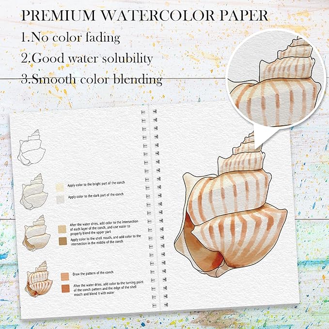 5Pcs Watercolor Workbooks with Step by Step for Adults, Water Coloring Book for Beginners with 60 Patterns, Beginner-Friendly Watercolor Workbooks with 36 Paint Colors, Stress - Relieving Gift