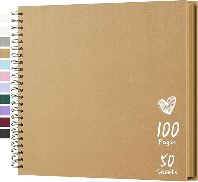 Scrapbook 12x12 Inch DIY Scrapbook Album Hardcover Kraft Paper Scrap Book Photo Albums 100 Pages Perfect for 4x6 / 5x7 / 6x8 Photos Memory Book for Family, Wedding