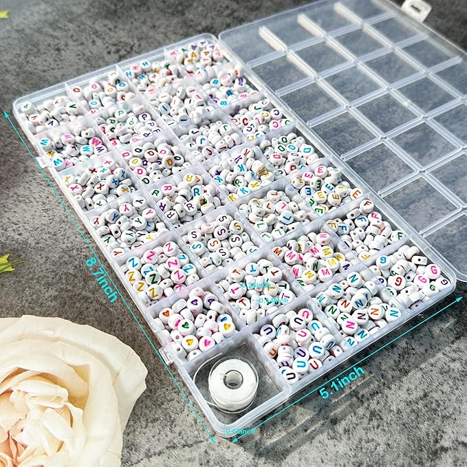 Alphabets Letter Beads for Bracelets or Key-Chain Making Kit, A to Z Alphabets Beads Art DIY Craft Kit, Bracelets Decorative Alphabets Letters, Set of 1 Box (28 Grits, 4x7mm,1200 Pcs)