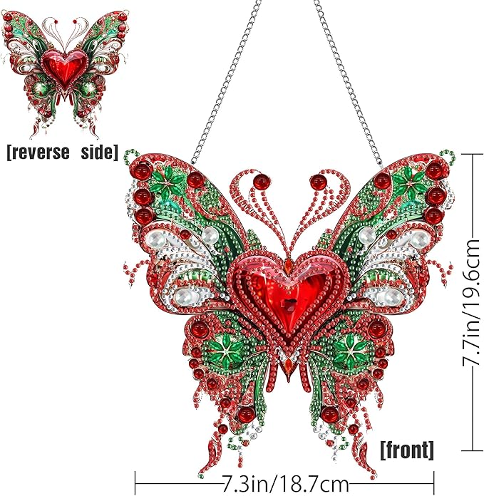 LOMSIOY Diamond Art Hanging Kit for Adult, Butterfly Front Door Sign Window Hanging for Outdoor, Animal Double Sided Summer Decor Suncatcers for Porch, Pendants for Garden Wall （8x8 Inch