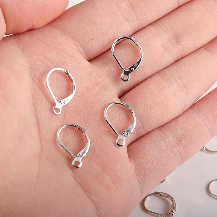 925 sterling silver leverback french hooks - hypoallergenic earring backs with jump rings set - dangle hooks sterling silver findings supplies for jewelry making
