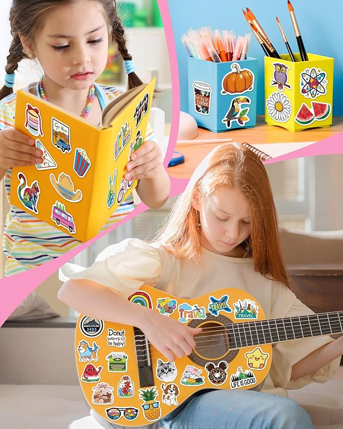 greingways 100 pcs water bottle stickers for kids classroom, waterproof stickers for laptop scrapbook skateboard, vinyl cute sticker packs for teens boys girls adults