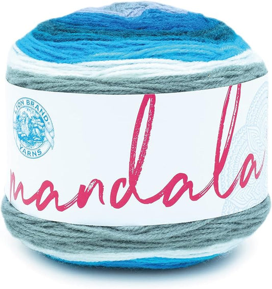 Lion Brand Yarn, Mandala DK Lightweight Yarn for Knitting, Crochet, and Crafts, Mermaid, 1 Pack, Self-Striping Acrylic Fiber for Baby Blankets, Multicolor Shawls and Variegated Cardigans
