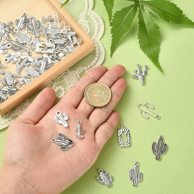 DanLingJewelry 100Pcs 10 Styles Tibetan Tropical Cactus Charms Summer Desert Plant Charms for Earring Necklace Bracelet Making