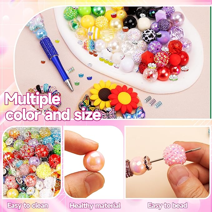 280 Pcs Beads for Pens, Bubblegum Beads Mixed Crystal Resin, Bead for Beadable Pen, Perfect for Pen Decorations, Keychains, Bracelets, and Jewelry Making