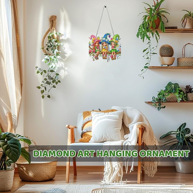MEIYUDA Fairy Diamond Art Hanging Kits for Adult, Flowers Elf Diamond Painting Hanging Kits Ornaments, DIY Special Shaped Rhinestone Window Pendants Kit for Home Garden Wall Decor Gift