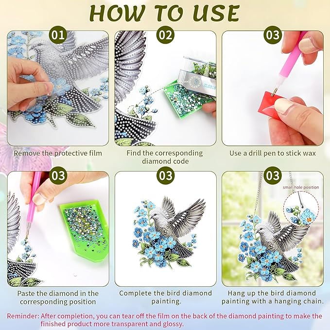 Tumwisk Diamond Painting Kits for Adults,Pigeons and Flowers Diamond Painting, Diamond Art Kits, Crafts for Adults, Hanging Wall Art Sign Ornaments Home Garden Wall Door Hanging Decoration