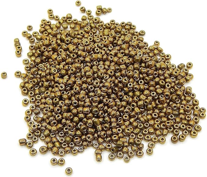Perlin Glass Seed Beads 2mm 11/0 Round Mini Small Pony Beads 6500pcs for Jewelry Making Earrings Bracelets Pendants Waist DIY Handmade Metallic Color Kit (Bronze)