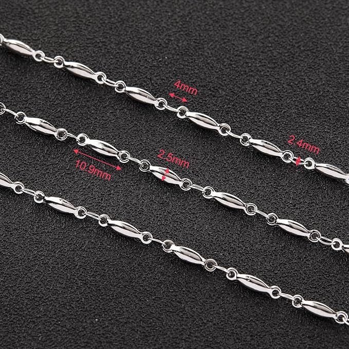 YOUBEIYEE 4 Meters Chains for Jewelry Making Stainless Steel Bar Chain Bulk for Women and Men Necklace DIY Jewelry Making Chain Roll