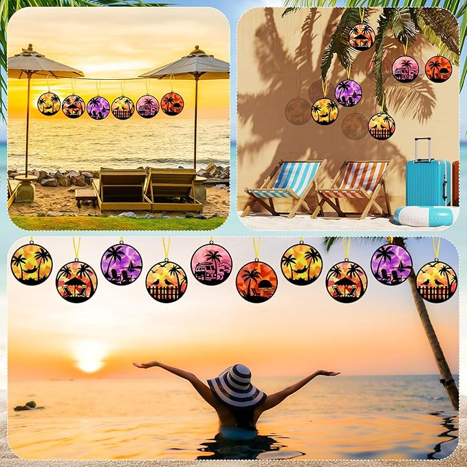 30 Pcs Tropical Palm Tree Craft Set Summer Beach Hawaiian Coconut Tree Suncatchers DIY Stained Glass Effect Tissue Paper Kits Gift Bulk for Luau Activities Art Party Decor
