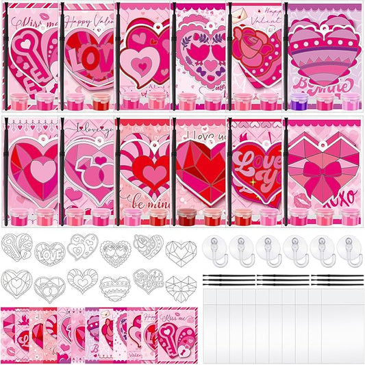Geelin 24 Sets Valentine's Suncatcher Craft Kit DIY Window Art Suncatchers Heart Shaped Sun Catchers Valentine's Day Ornaments for Gifts Home February Decor Party Favors