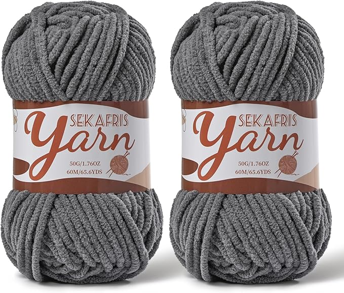 2 Pack Fluffy Velvet Yarn for Crocheting，Baby Blanket Yarn for Crocheting Soft，100g(131yds) Amigurumi Yarns，Plush Chenille Crochet Yarns，Puzzle Yarn for Crochet Weaving Craft(2 Dark Gray)