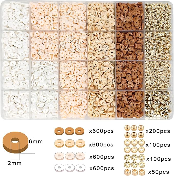 MIIIM Neutral Clay Bead Bracelet Kit, Heishi Beads, Flat Clay Beads and Gold Spacer Beads for Jewelry Making, Friendship Bracelet Beads Kit for Crafts, Concert, Raves, Gifts (Camel Coral)