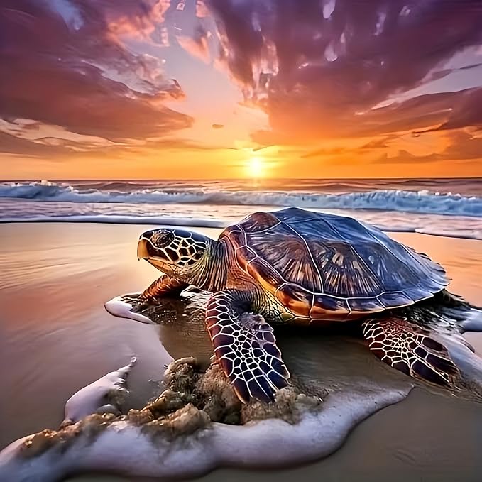 Diamond Art Kits for Adults Sea Turtle, DIY 5D Diamond Painting Kit for Beginners, Full Round Drill Gem Art Dots for Adults, Diamond Dots Paintings Crafts Home Wall Decor 14X14 Inch