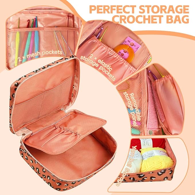 HATINXIA 58pcs Crochet Kit Beginners, Crochet Hook Set with Yarn, Portable Crocheting Kit for Starter, Ergonomic Crochet Needles Tools DIY Knitting Accessories for Experienced Crochet Lovers, Leopard